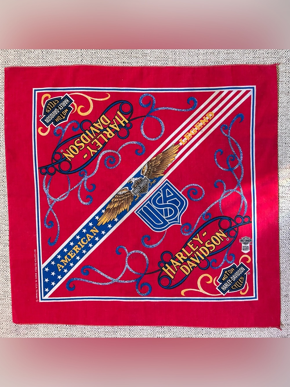 Vintage Harley Davidson
Licensed Bandana Scarf Legend American Eagle Made in USA